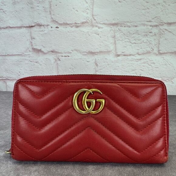 Gucci Gg Marmont Matelasse Quilted Accordion Red Wallet - Picture 1 of 12